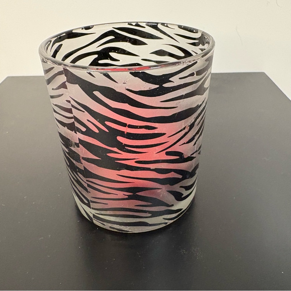 Source Unknown Zebra Print Candle Holder - Black and Pink